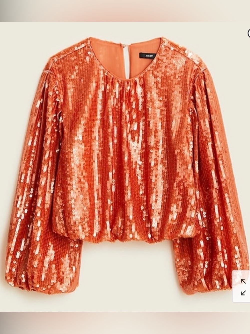 J. Crew Orange Sequin Balloon-Sleeve Crop Top